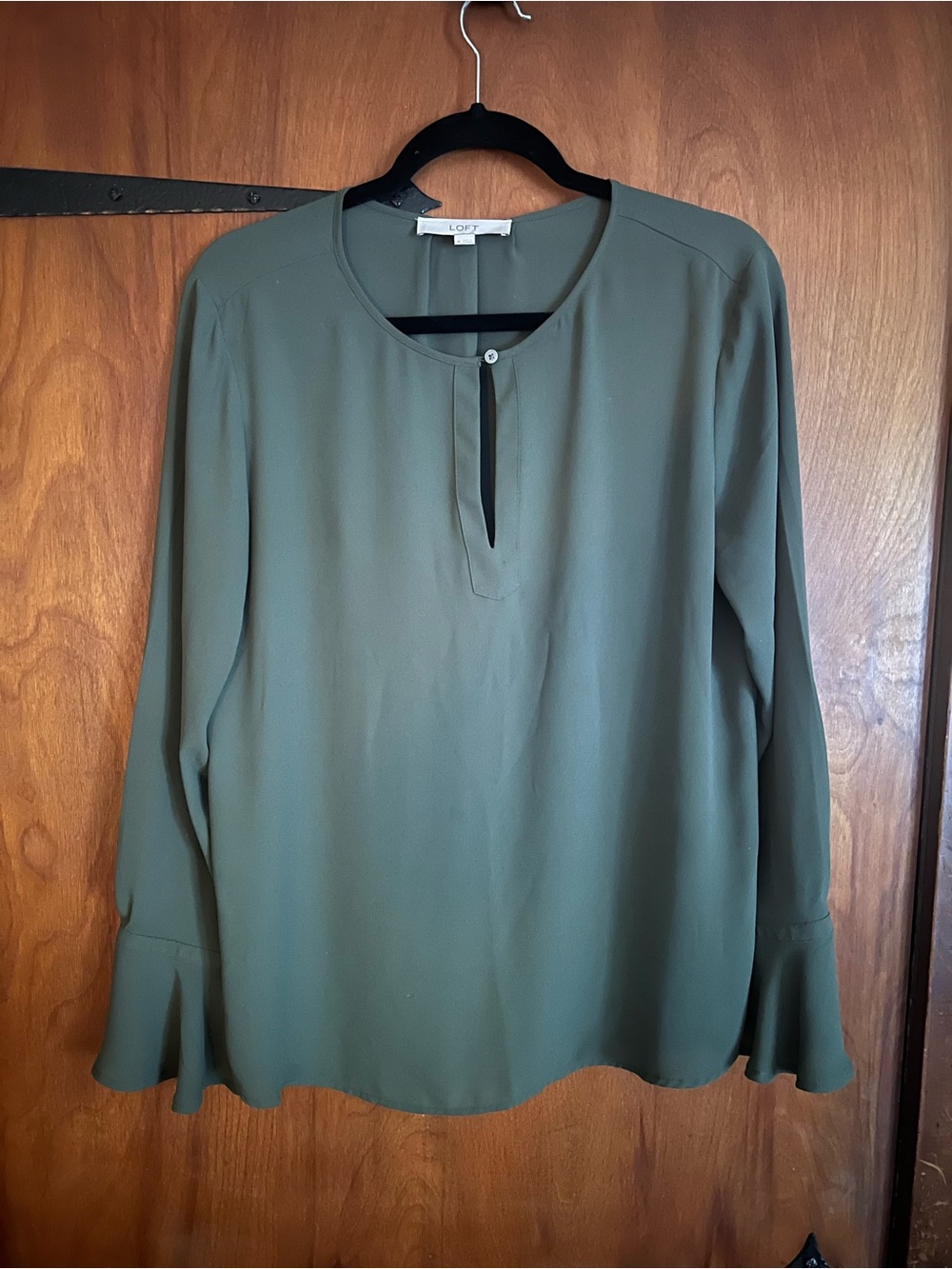 LOFT Olive Green Keyhole Long Sleeve Blouse